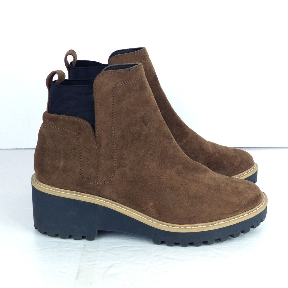 DV Dolce Vita Rango Chelsea Boots Womens 8.5 Brown Suede Lug Wedge Heel